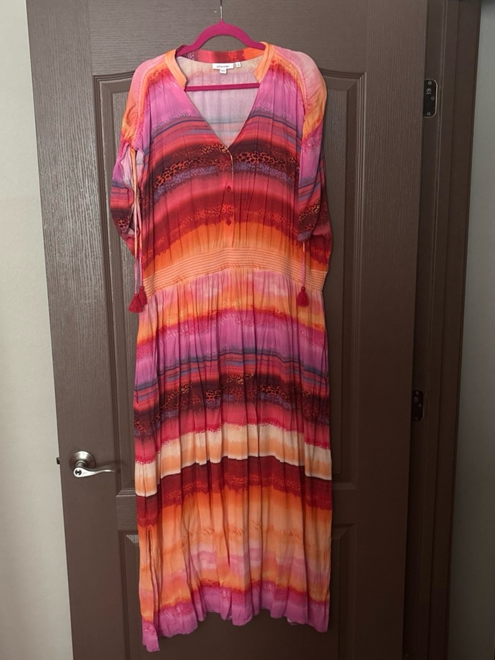 Chico's Multicolor Striped Maxi Dress - Pink, Orange & Red